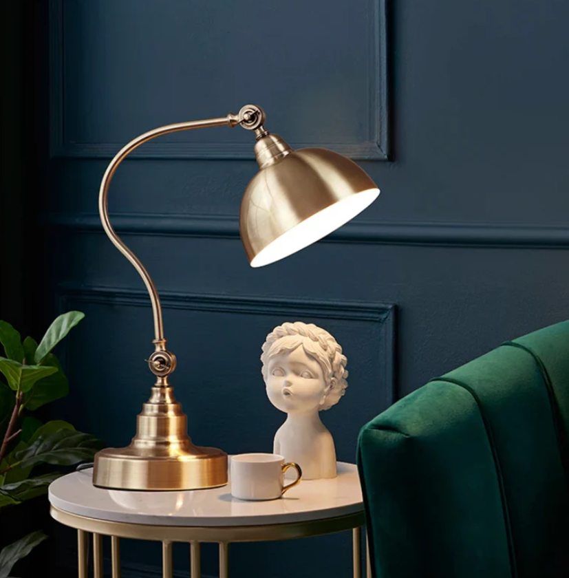 Vintage Curved Arm Dome Shade Metal Table Lamp
