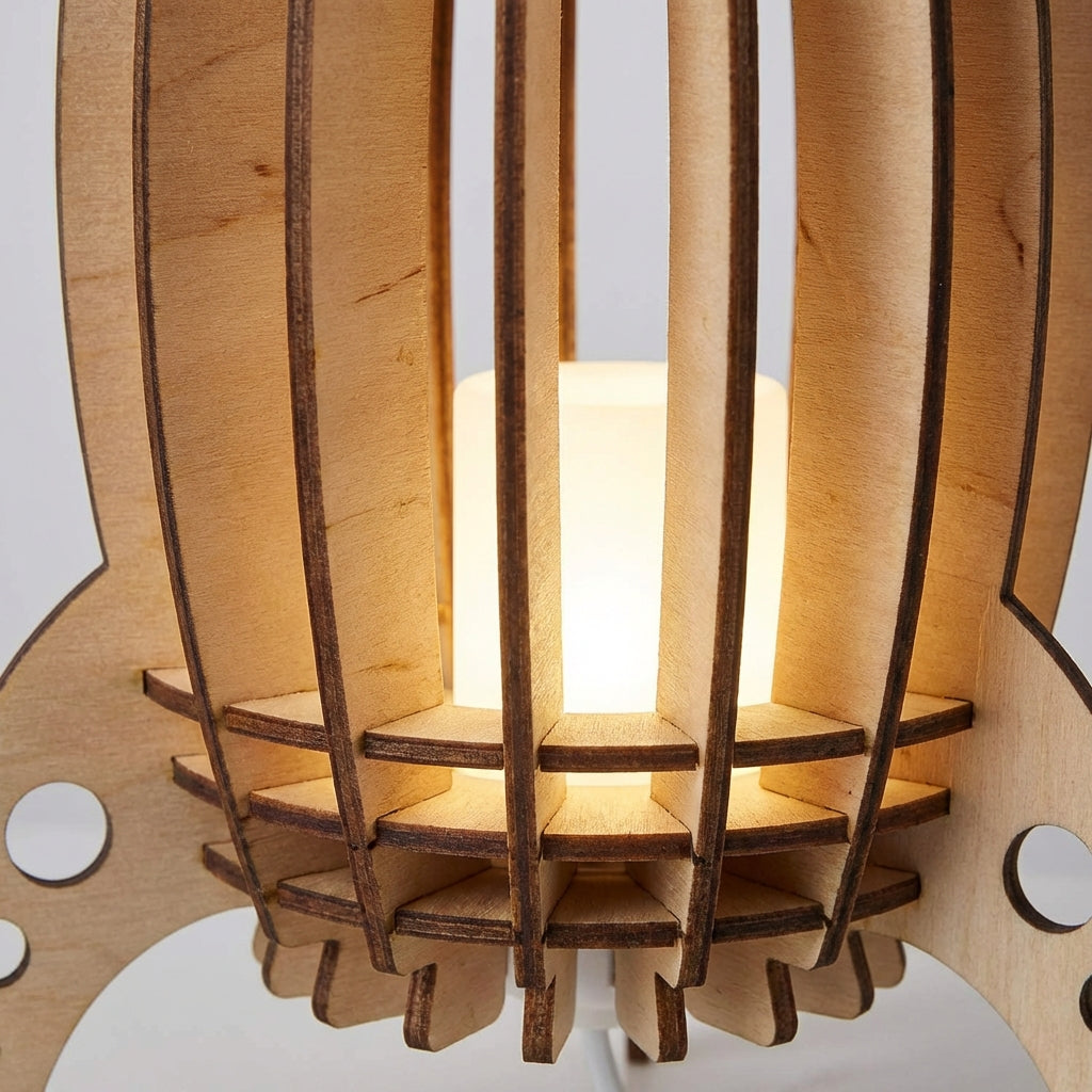 Whimsical Rocket Silhouette Slatted Beech Wood Table Lamp