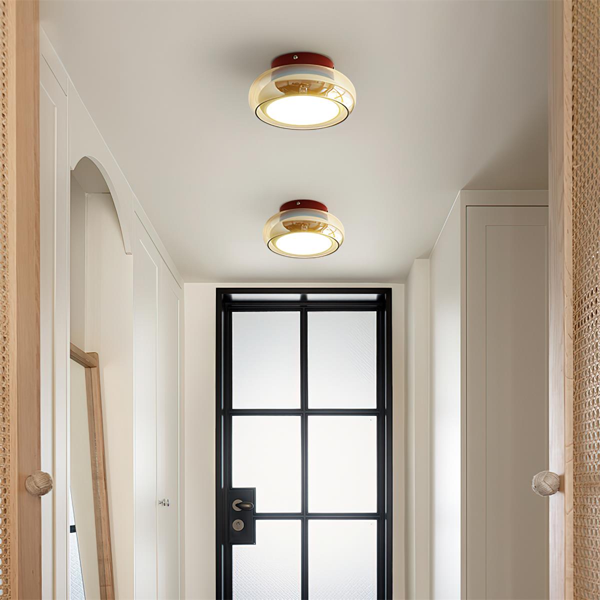 Retro Glass Compact Low Profile Flush Mount Ceiling Light