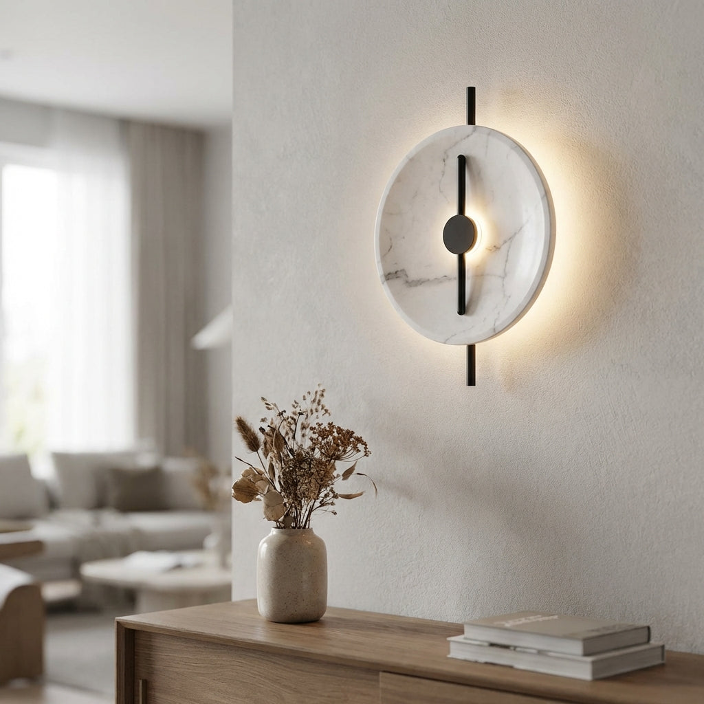 Round Marble Effect Resin Sculptural Wall Light