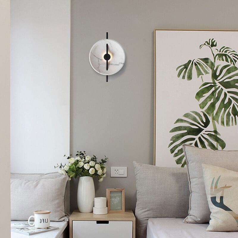 Round Marble Effect Resin Sculptural Wall Light
