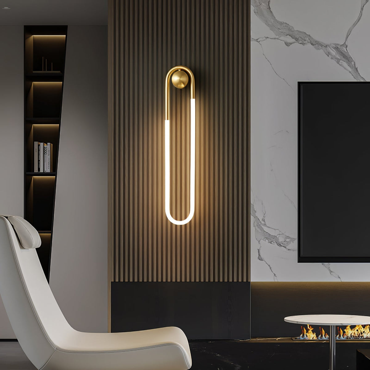 Looped Brass Frame Minimalist Architectural Wall Light