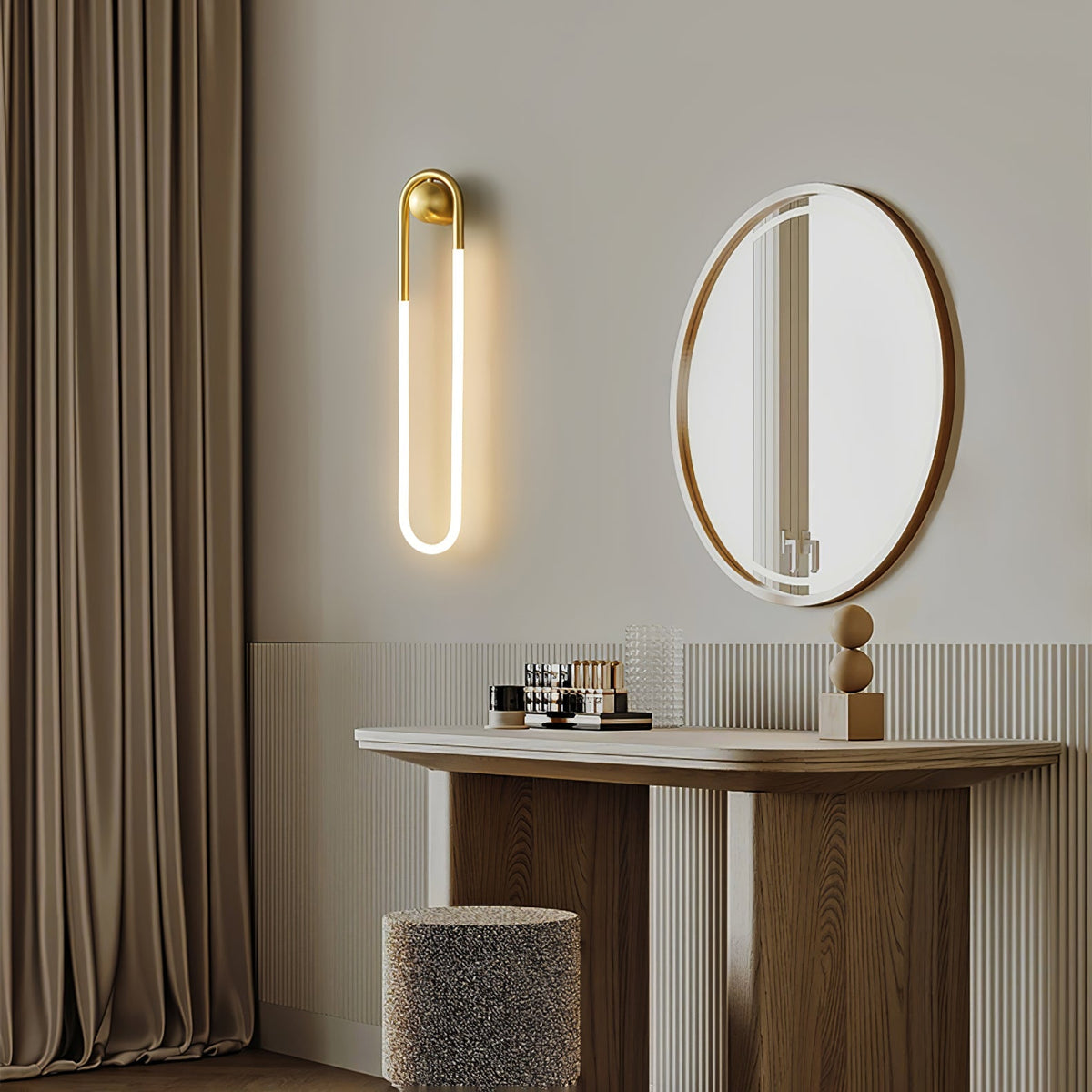 Looped Brass Frame Minimalist Architectural Wall Light