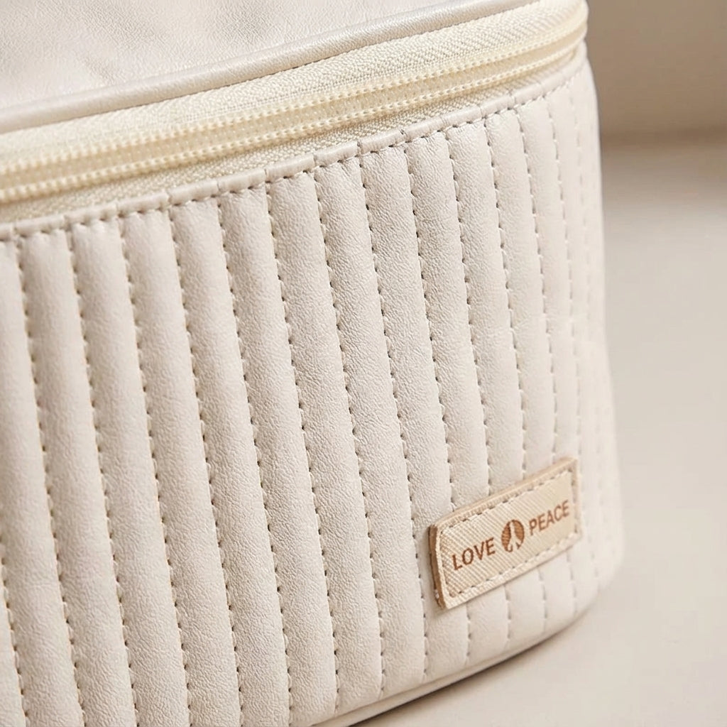 Quilted Multi-Compartment Padded Rectangular Travel Toiletry Bag With Handle