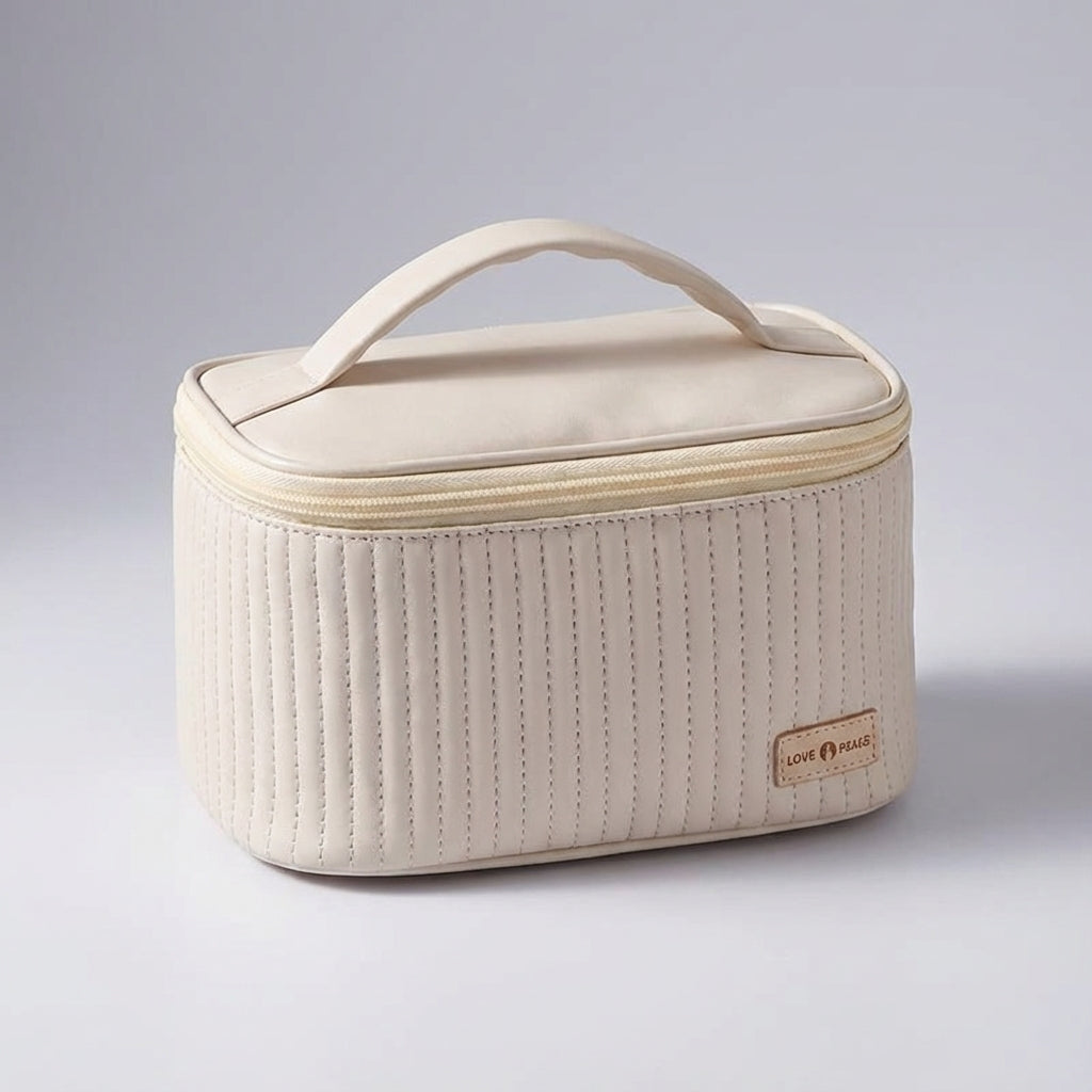 Quilted Multi-Compartment Padded Rectangular Travel Toiletry Bag With Handle