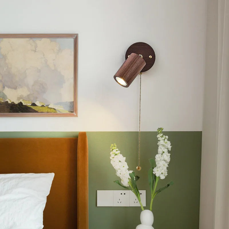 Retro Scandinavian Solid Walnut Rotatable Spotlight Wall Light