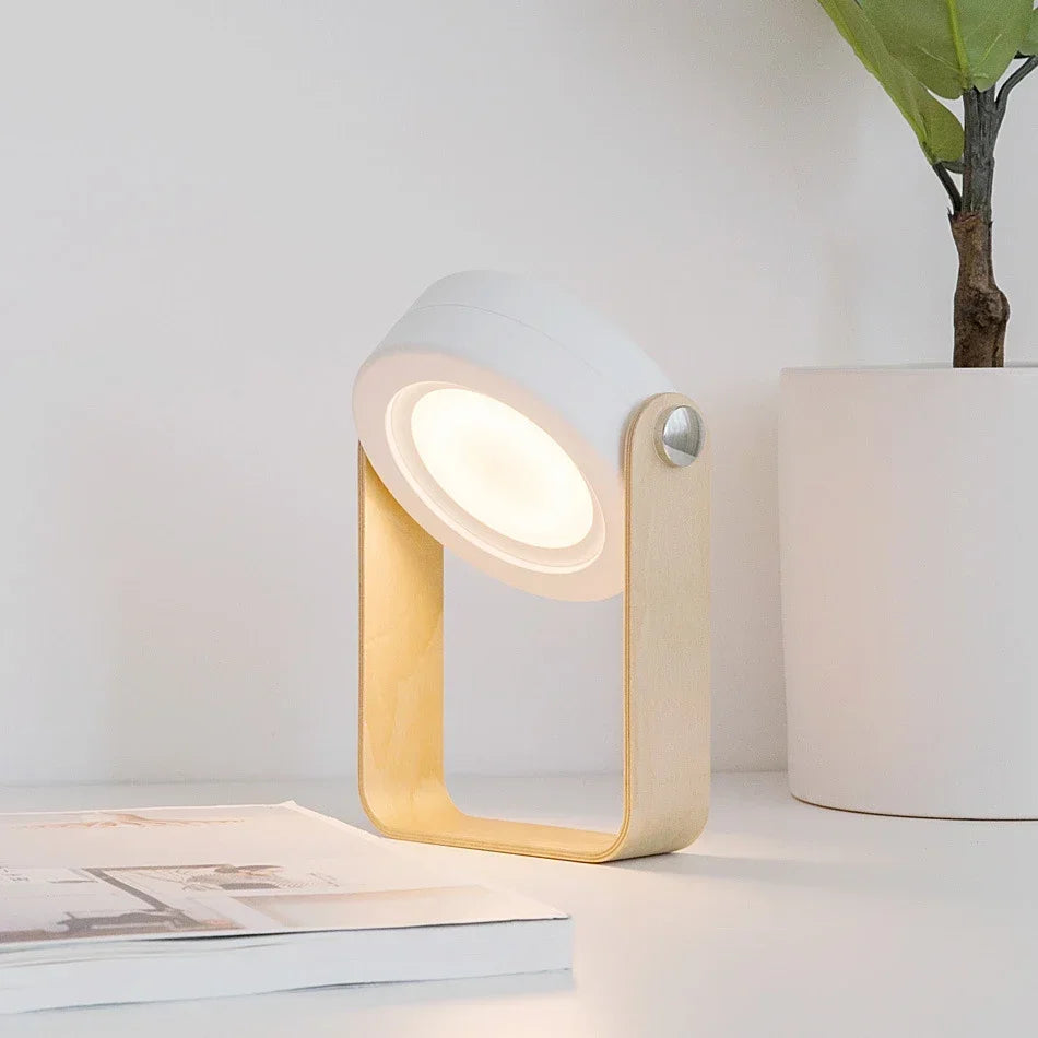 Foldable Wooden Handle Scandinavian Minimalist Rechargeable Portable Table Lamp