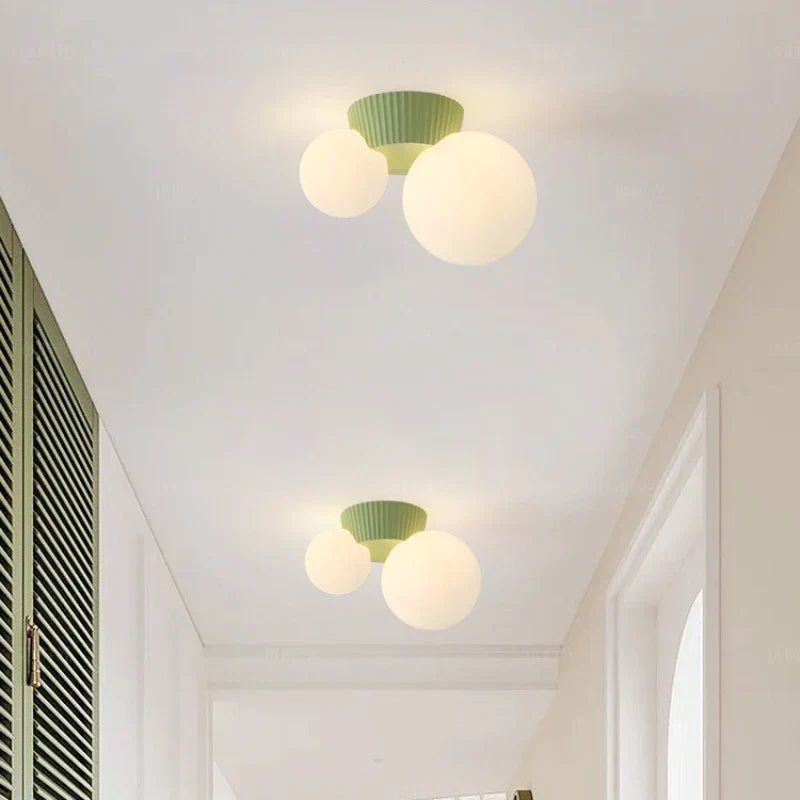Sculptural Ribbed Frosted Double Glass Globe Ceiling Light