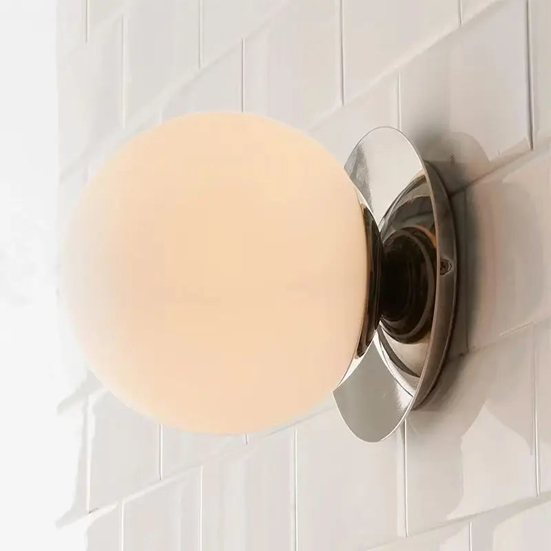 Nordic Opal Globe Glass Wrought Iron Wall Light