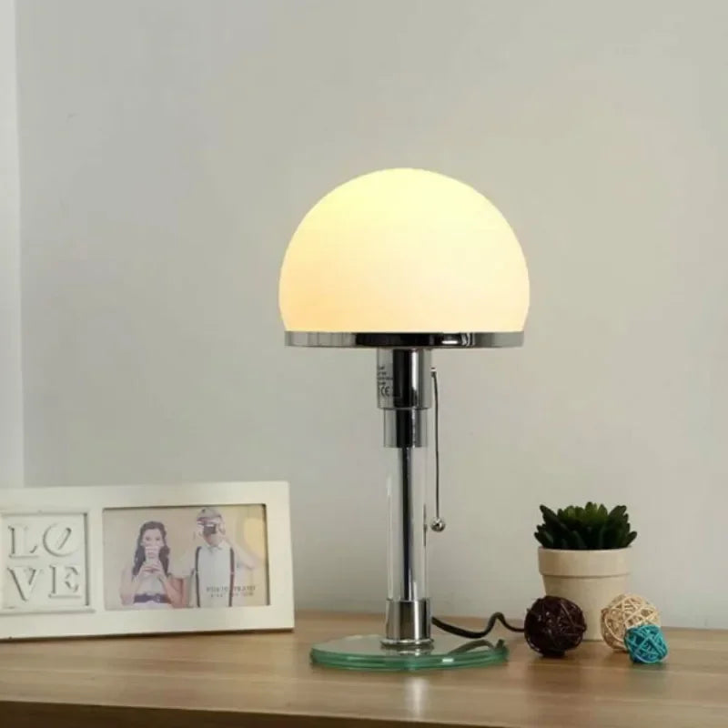 Bauhaus Frosted Glass Dome Chrome Table Lamp