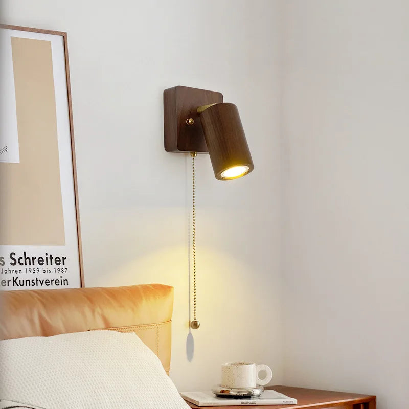 Retro Scandinavian Solid Walnut Rotatable Spotlight Wall Light