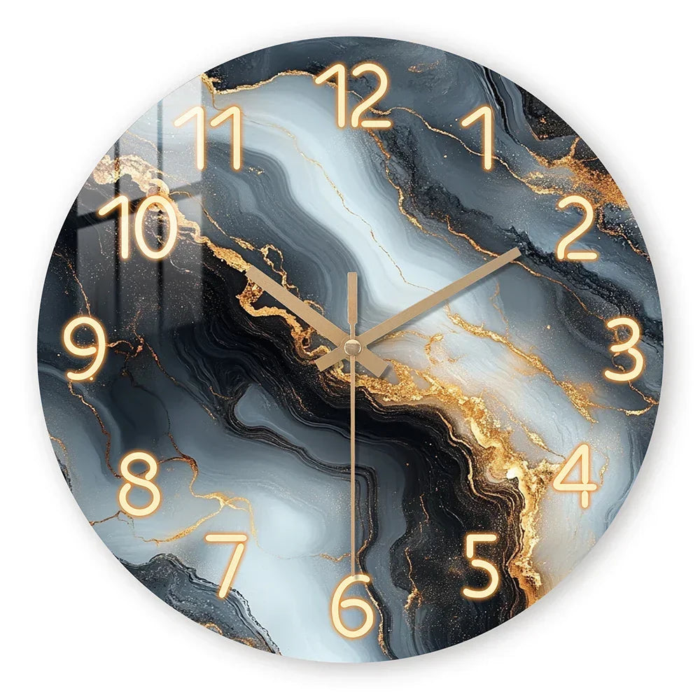 Marble Effect Round Wooden Silent Wall Clock