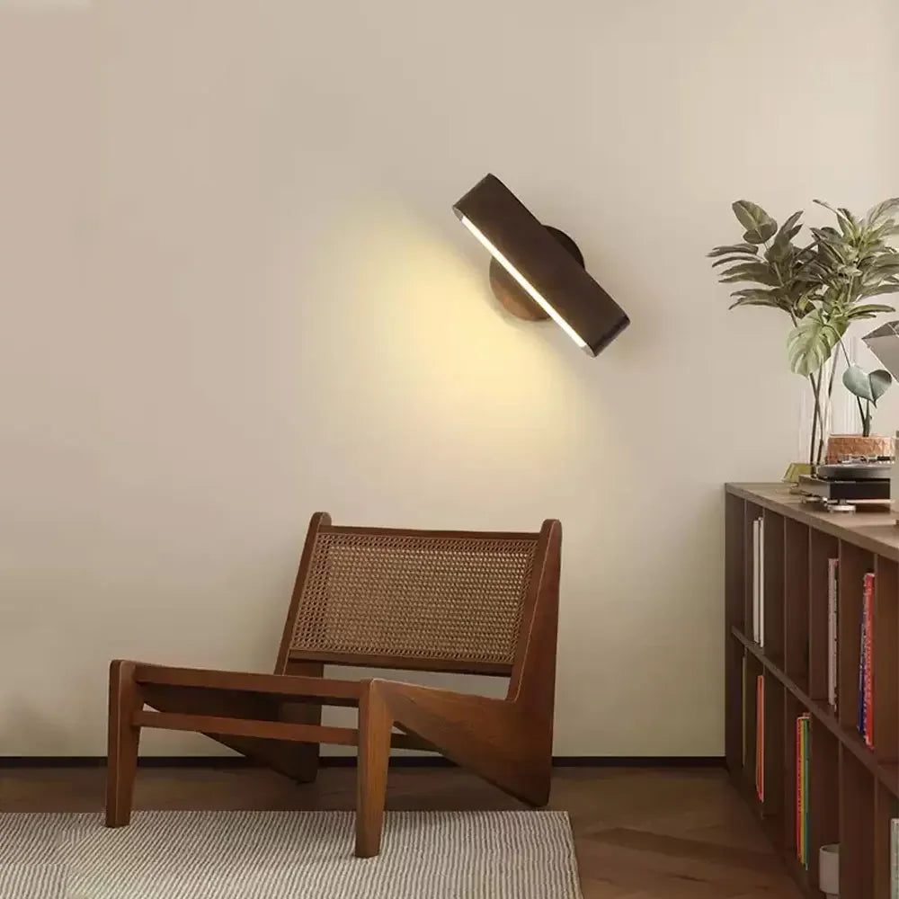 Japanese Minimalist Solid Wood Aluminium Rotating Adjustable Wall Light