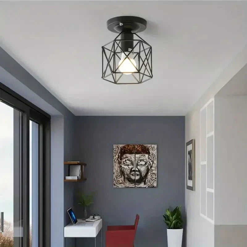 Geometric Metal Cage Compact Industrial Iron Ceiling Light