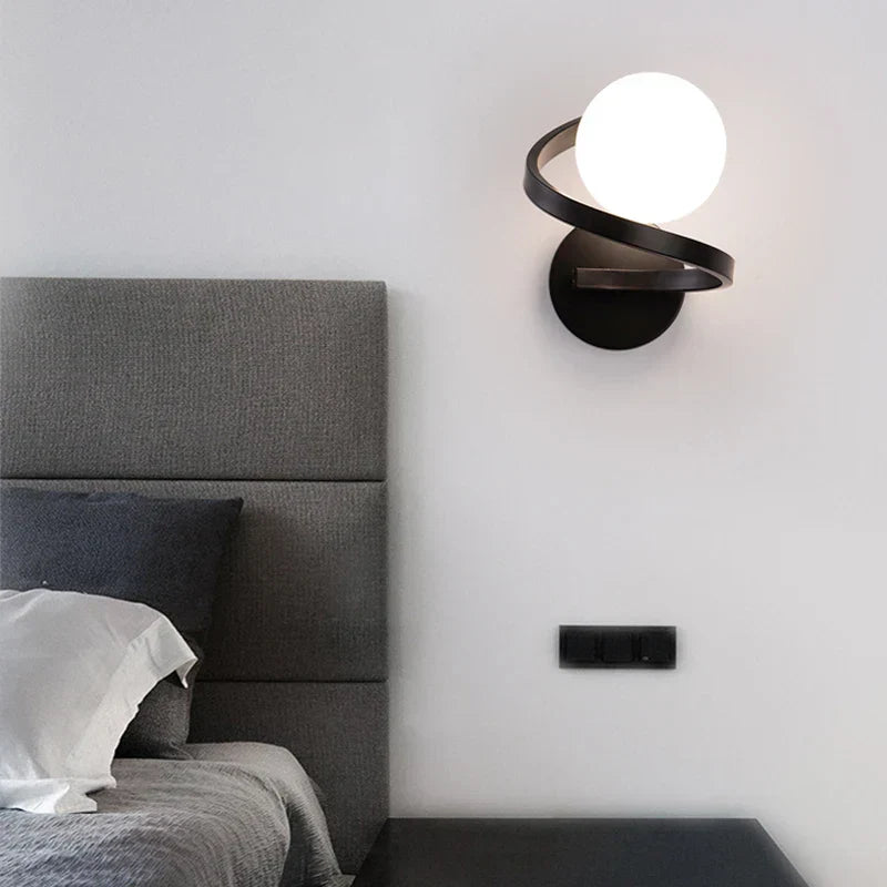 Modern Spiral Frame Frosted Glass Globe Wall Light