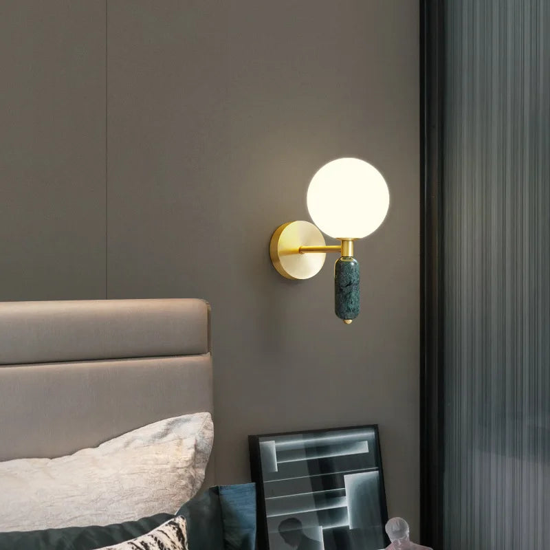 Marble Frosted Globe Sculptural Modern Wall Light