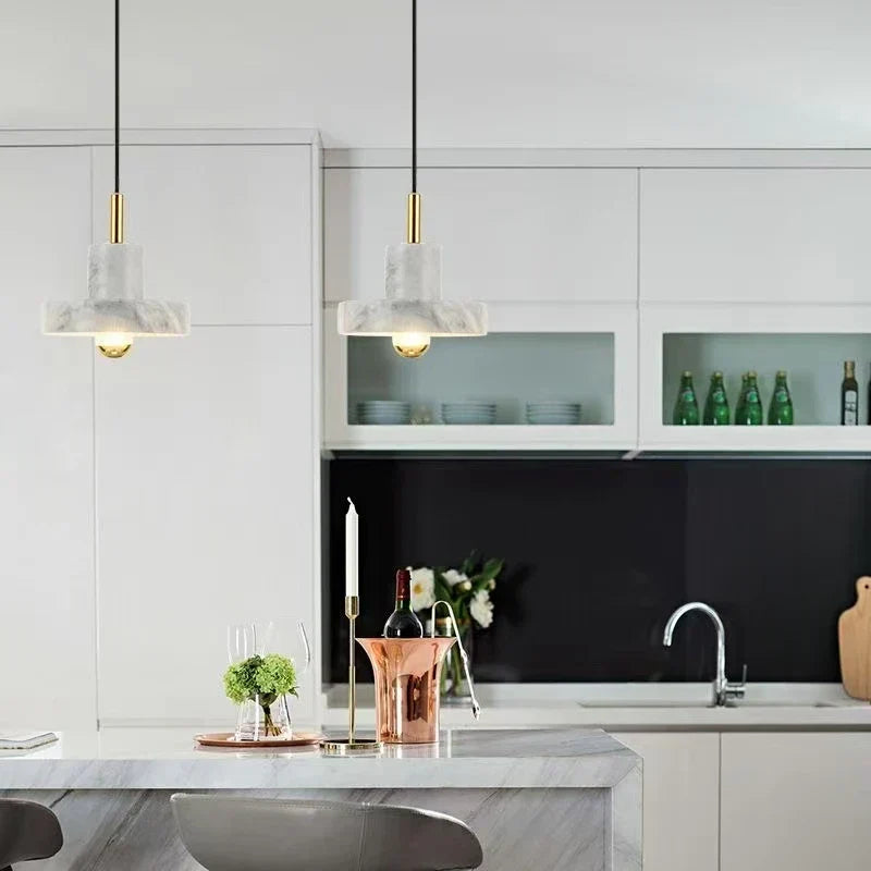 Sculptural Natural Marble Stone Postmodern Pendant Light