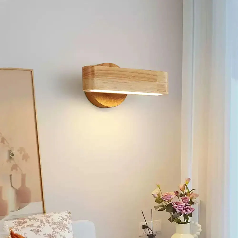 Japanese Minimalist Solid Wood Aluminium Rotating Adjustable Wall Light