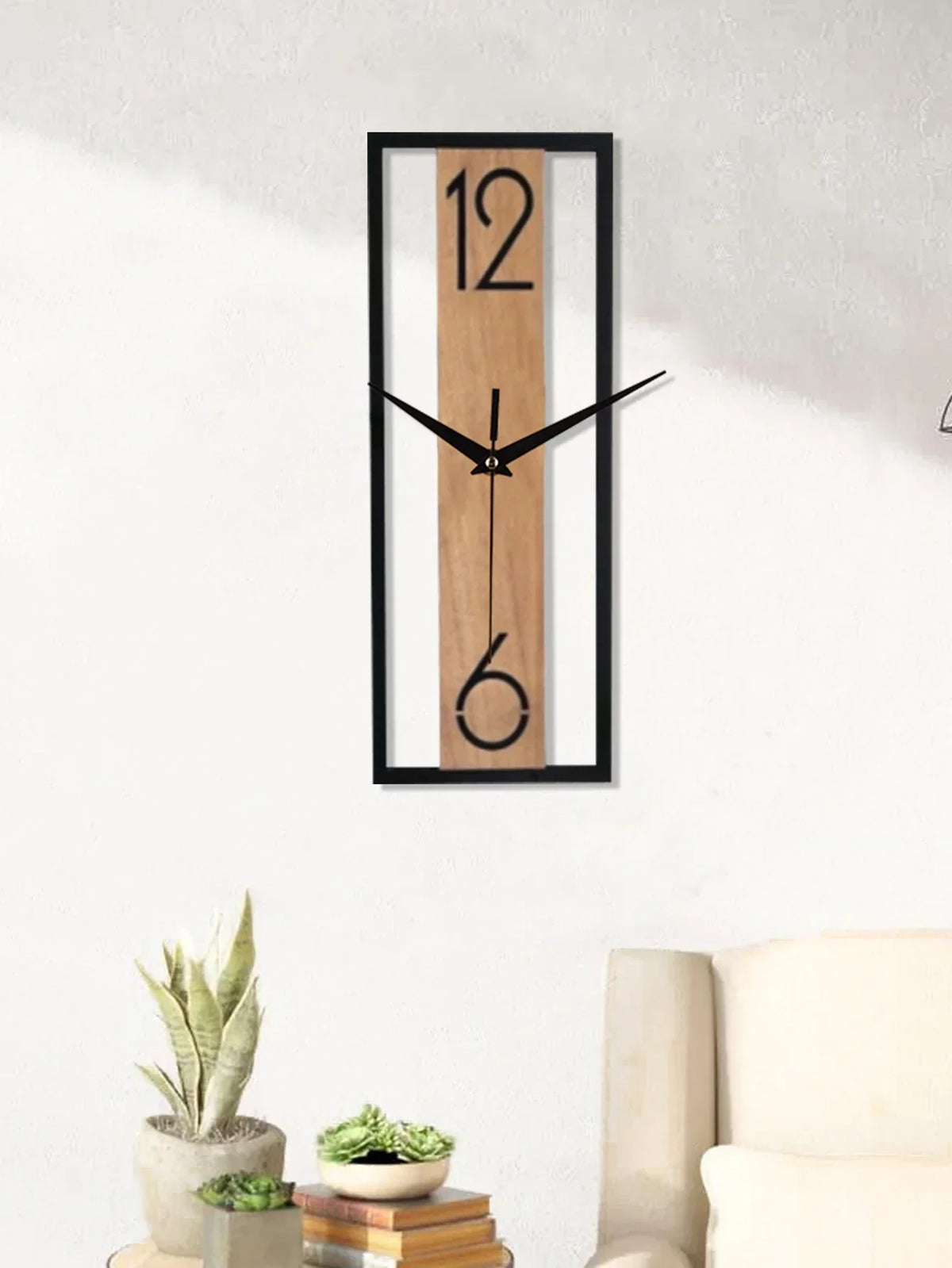 Slim Wood Grain Open Frame Rectangular Wall Clock