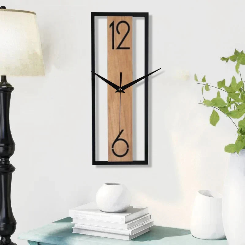 Slim Wood Grain Open Frame Rectangular Wall Clock