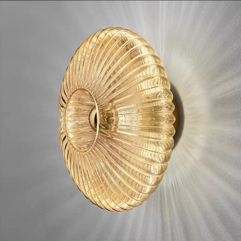 Nordic Vintage Striped Ripple Glass Disc Wall Light