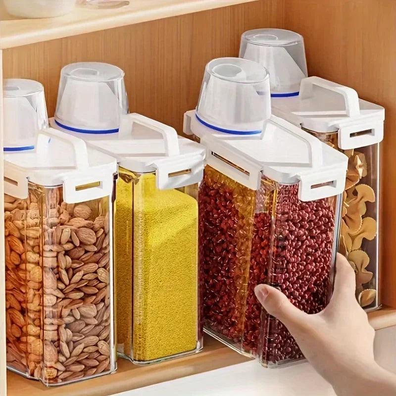 Transparent Airtight Portable Kitchen Grain Storage Container With Measuring Cup