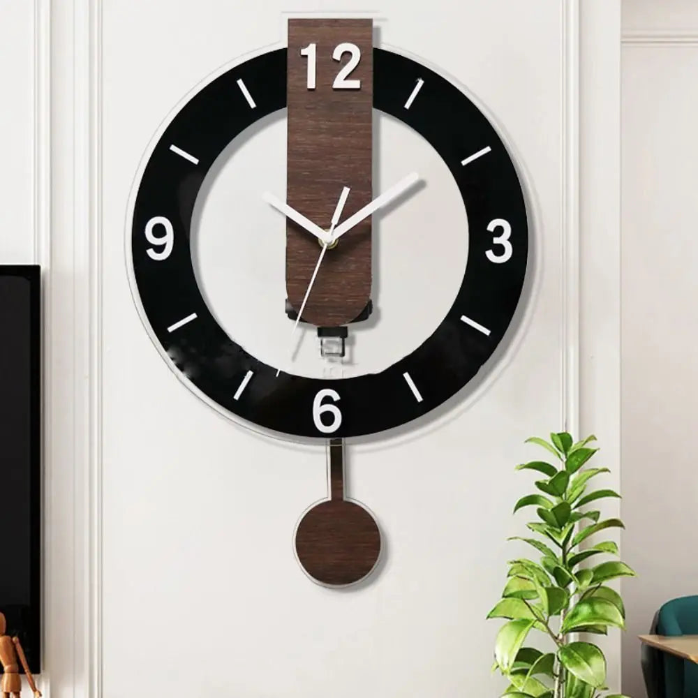 Minimalist Open Frame Acrylic Wood Pendulum Wall Clock