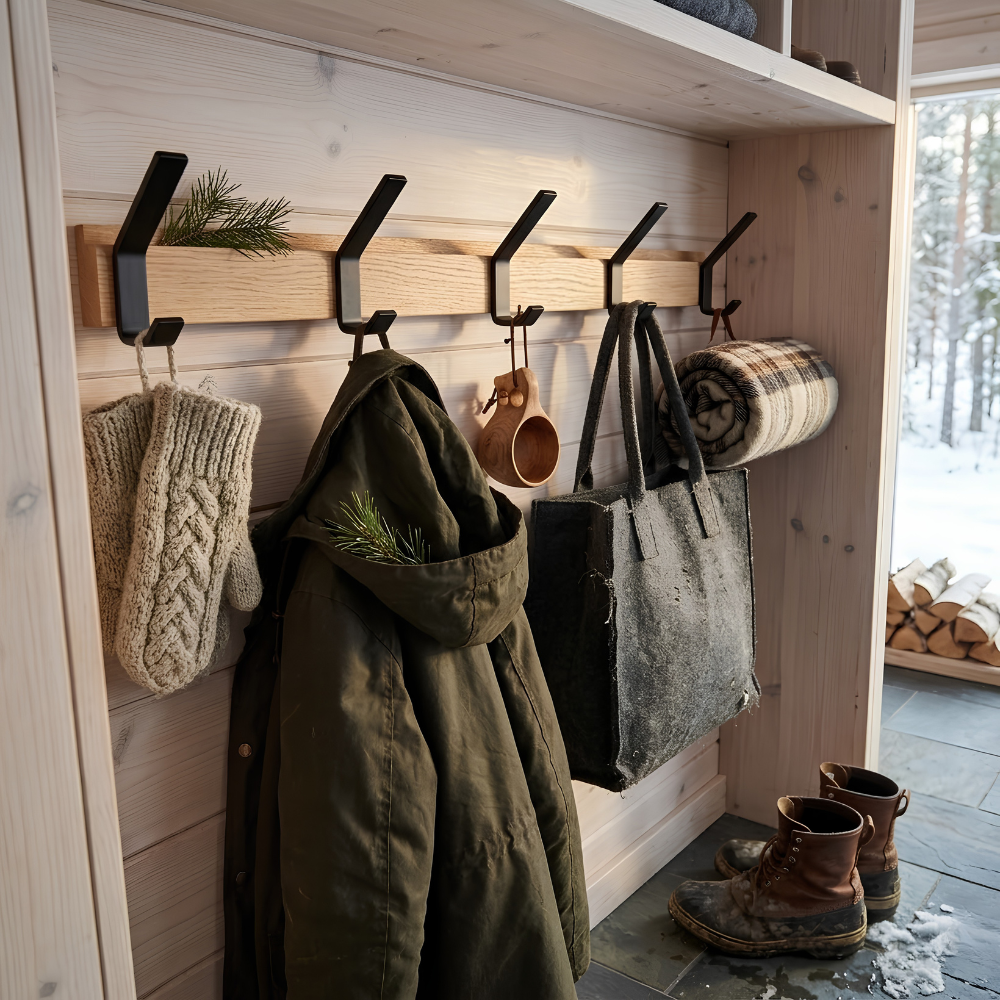 Scandinavian Minimalist Wood Wall-Mounted Coat Rack With Adjustable Hooks