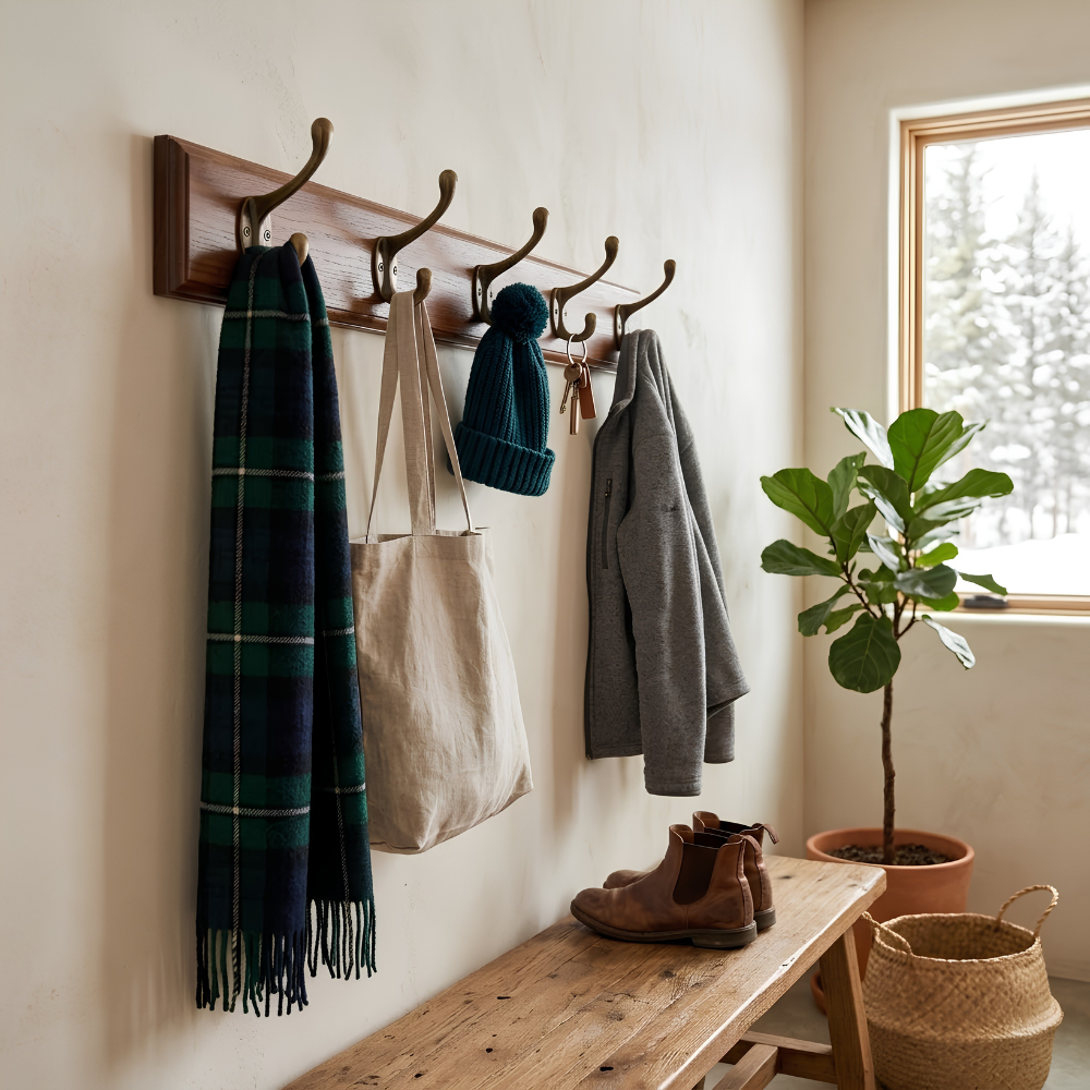 Sculptural Minimalist Organic Wooden Wall Mounted Coat Rack
