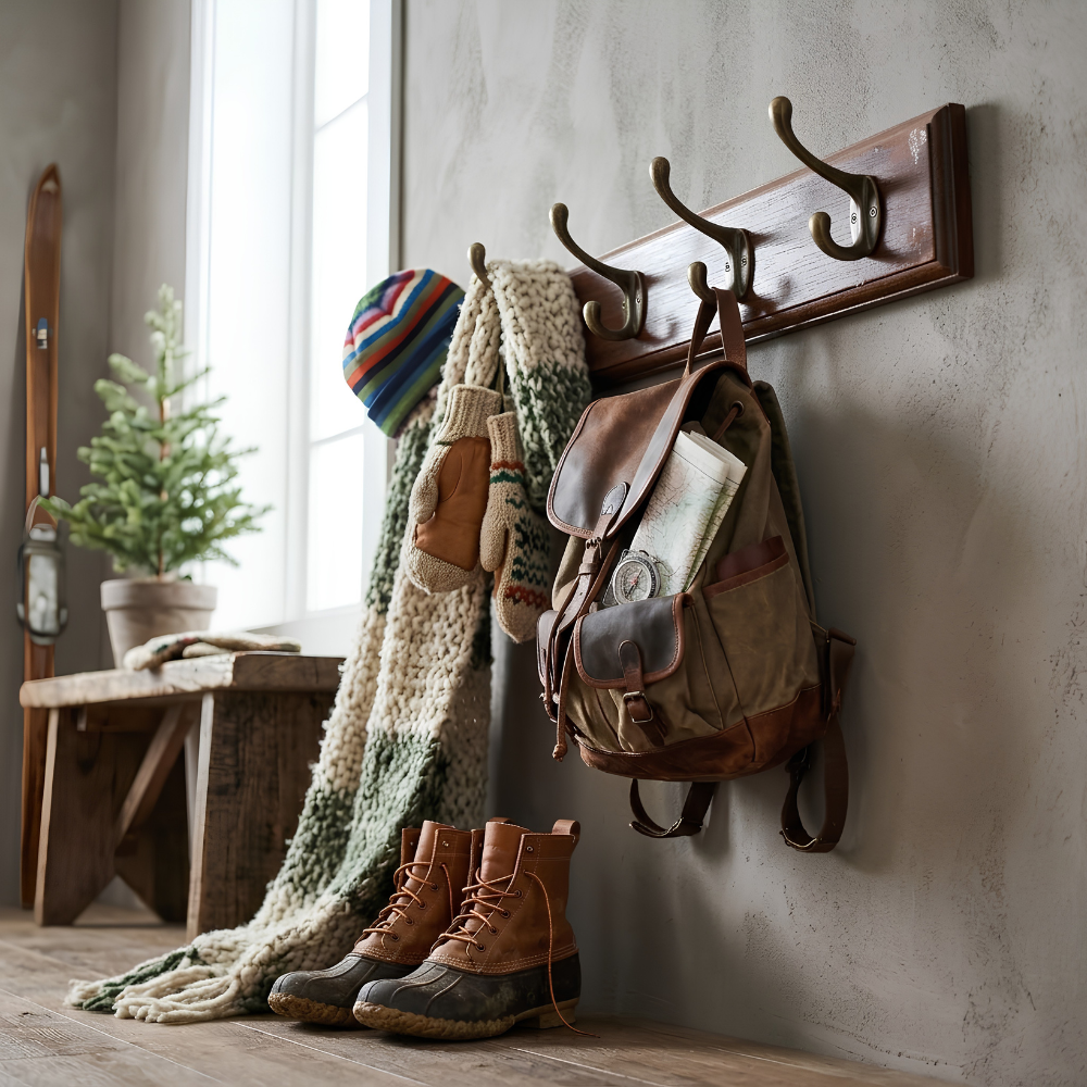 Sculptural Minimalist Organic Wooden Wall Mounted Coat Rack