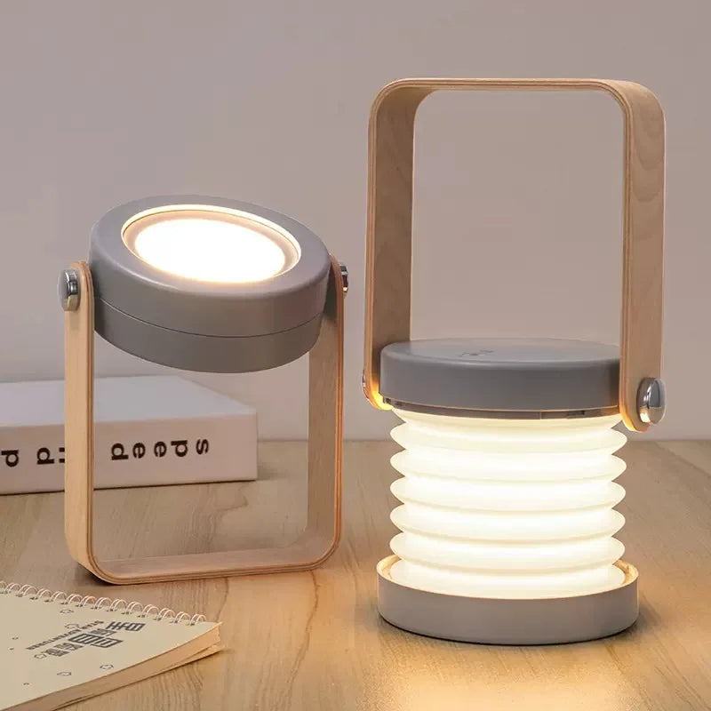 Foldable Wooden Handle Scandinavian Minimalist Rechargeable Portable Table Lamp