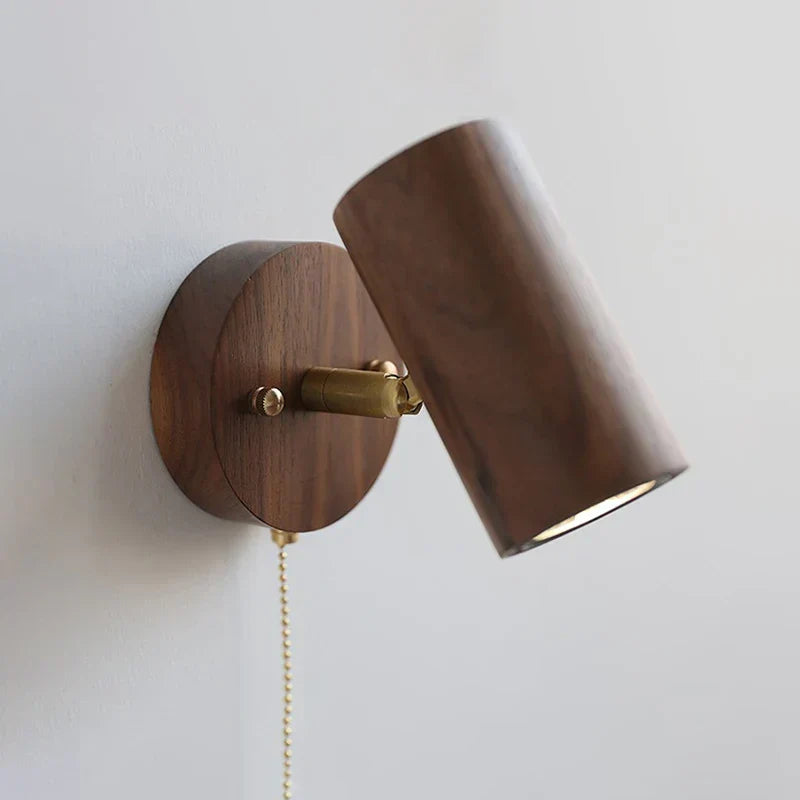 Retro Scandinavian Solid Walnut Rotatable Spotlight Wall Light