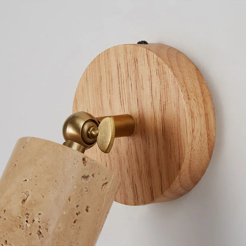 Wabi-Sabi Textured Travertine Stone And Wood Wall Light