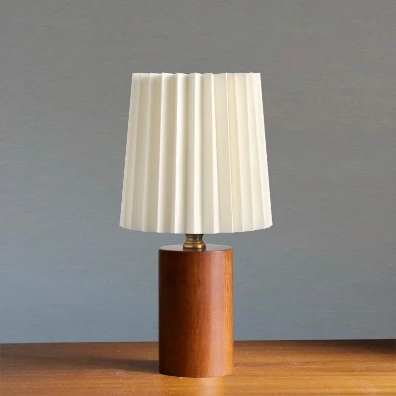 Pleated Fabric Shade Solid Wood Base Table Lamp