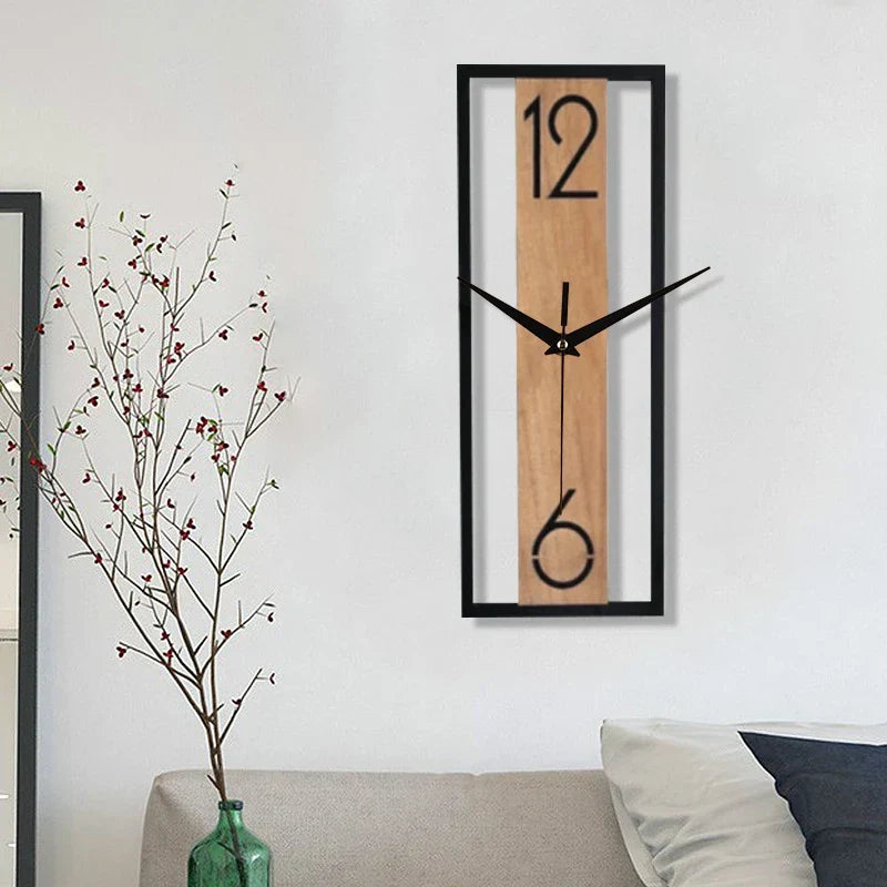 Slim Wood Grain Open Frame Rectangular Wall Clock