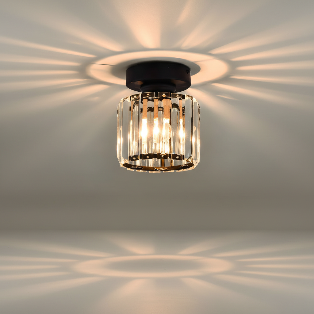 Sparkling Crystal Brass Semi-Flush Mount Ceiling Light