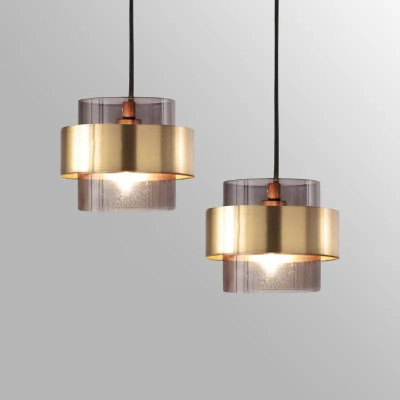 Nordic Smoked Glass Cylinder Brass Band Pendant Light