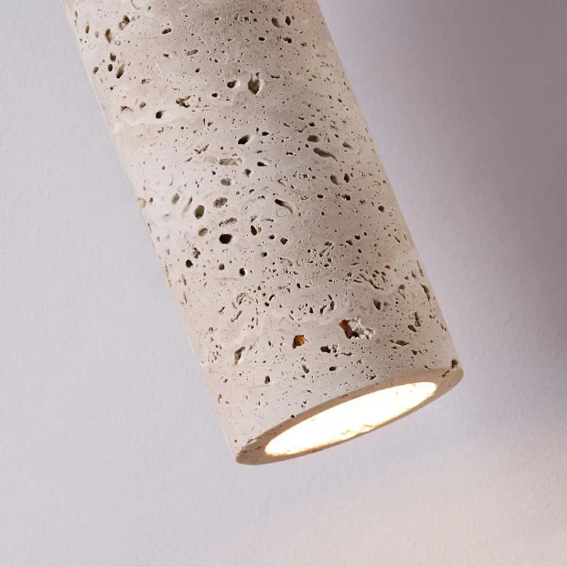 Wabi-Sabi Textured Travertine And Walnut Wood Pendant Light