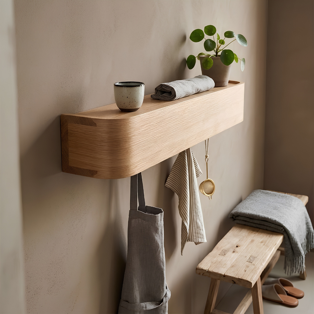 Sleek Geometric Folding Wood Finish Wall Mounted Coat Rack