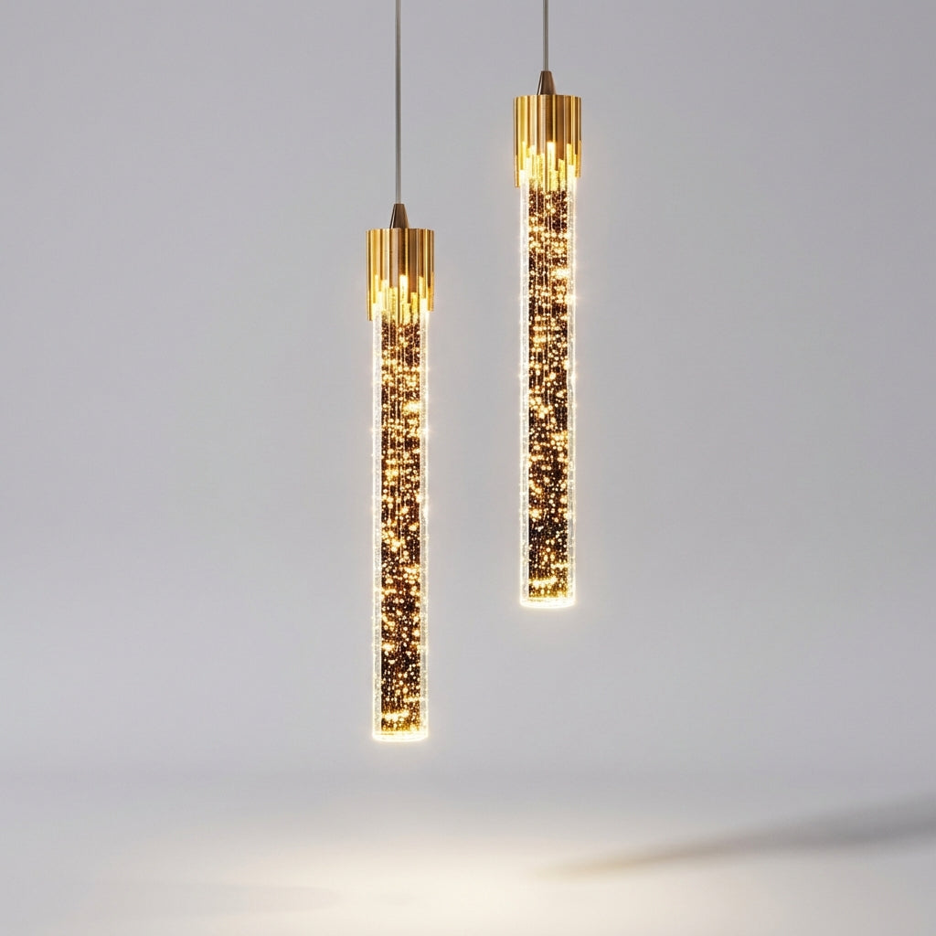 Slim Cylindrical Glass Shade Adjustable Cord Pendant Light