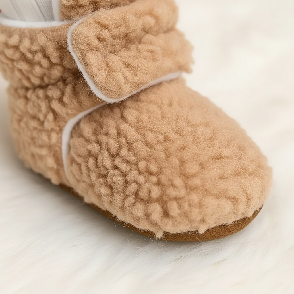 Soft Teddy Fabric Non-Slip Toddler Slipper Socks With Adjustable Ankle Band