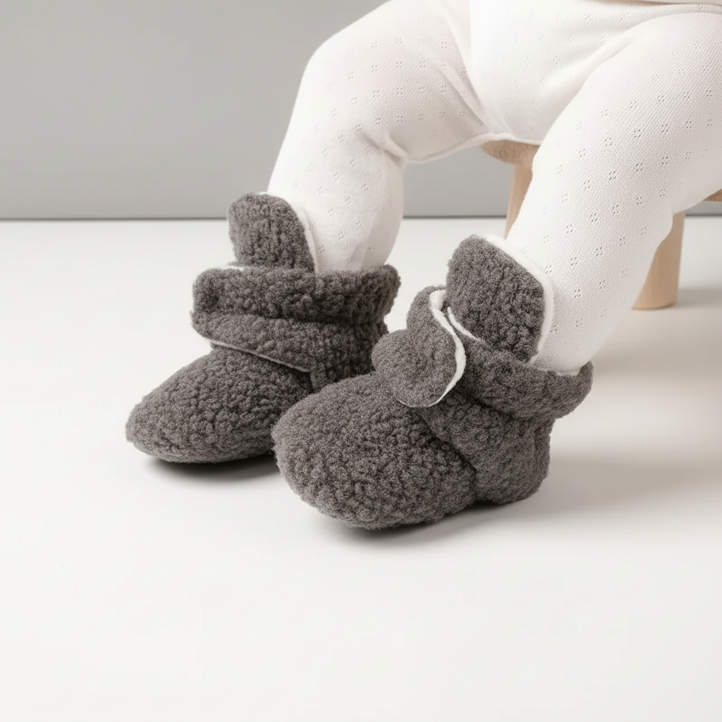 Soft Teddy Fabric Non-Slip Toddler Slipper Socks With Adjustable Ankle Band