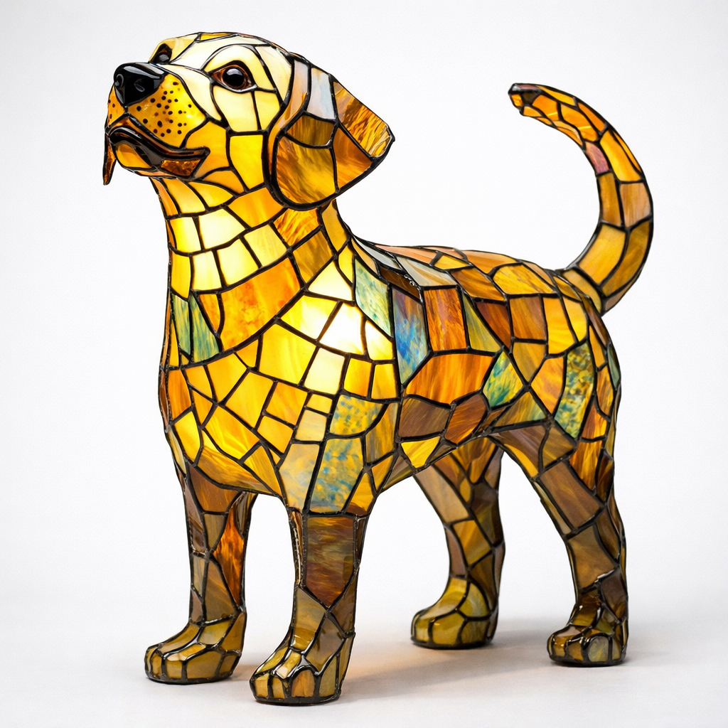 Mosaic Stained Glass Dog Design Table Lamp