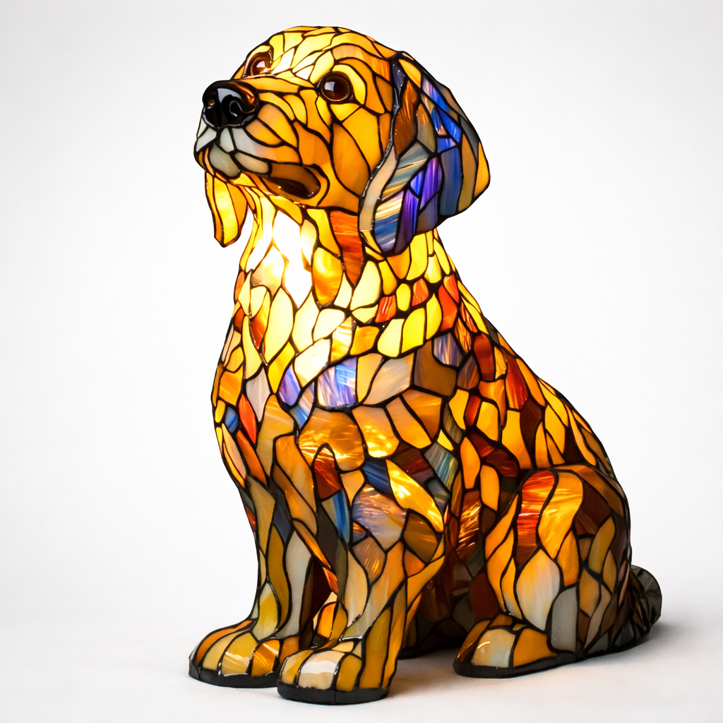 Mosaic Stained Glass Dog Design Table Lamp