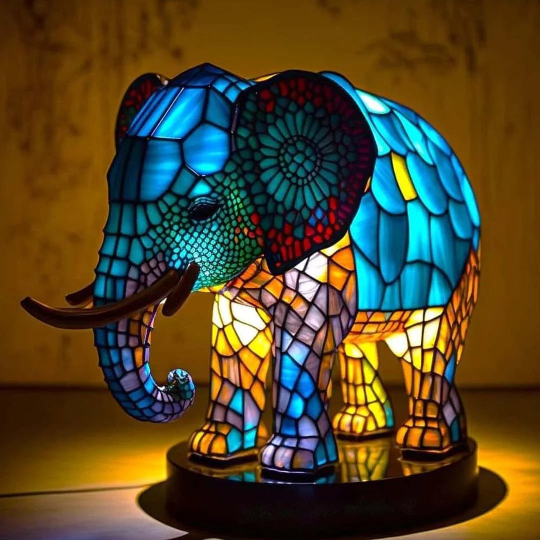 Stained Glass Style Animal Figurine Accent Table Lamp