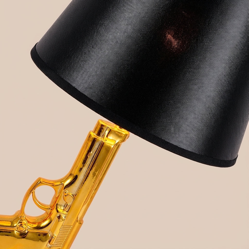 Sculptural Pistol-Inspired Metal Base Fabric Shade Table Lamp