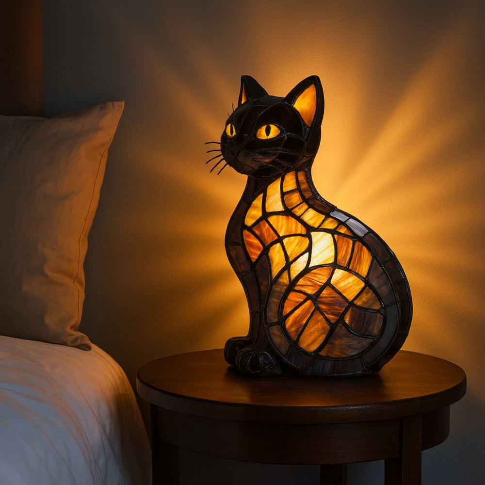 Stained Glass Style Cat Figure Table Lamp Night Light