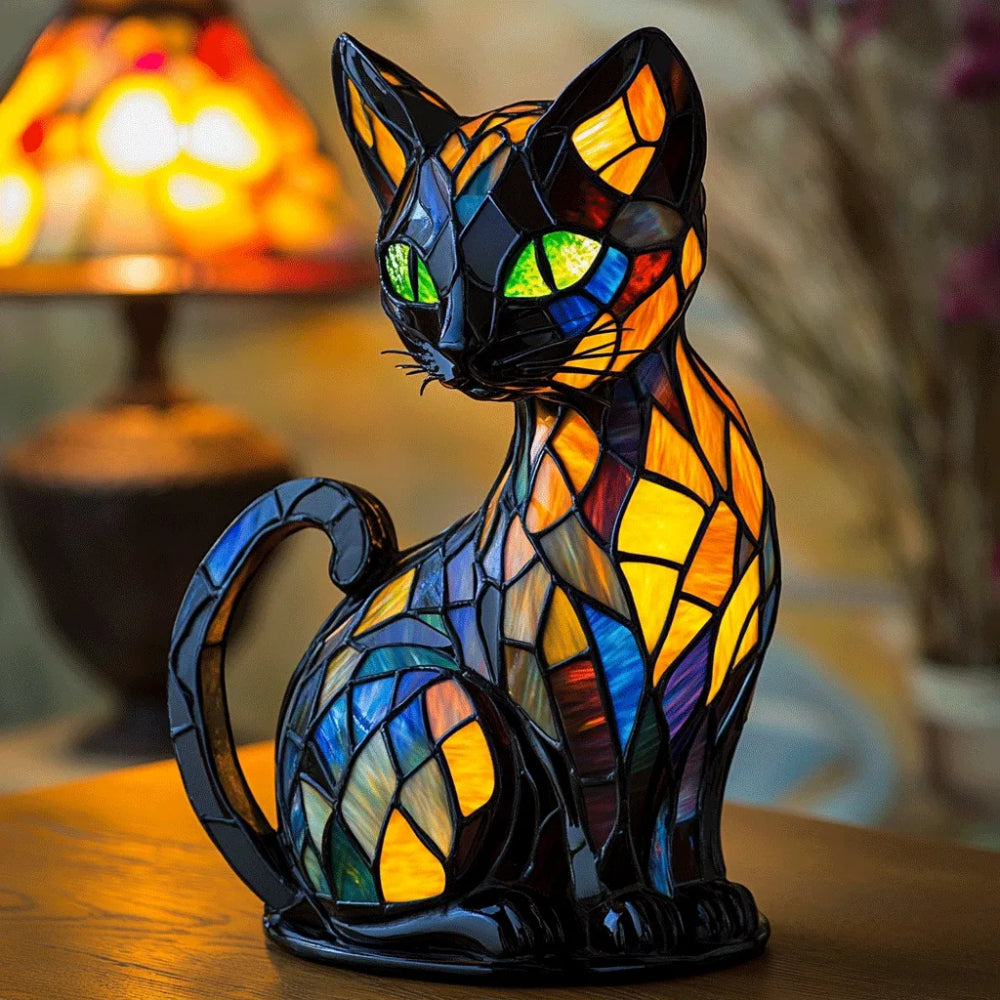 Stained Glass Style Cat Figure Table Lamp Night Light
