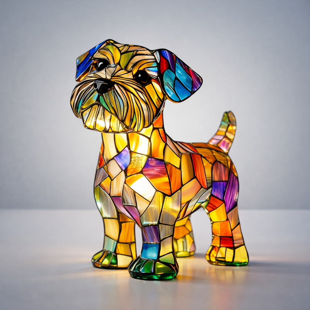 Stained Glass Dog Figurine Resin Night Light Table Lamp