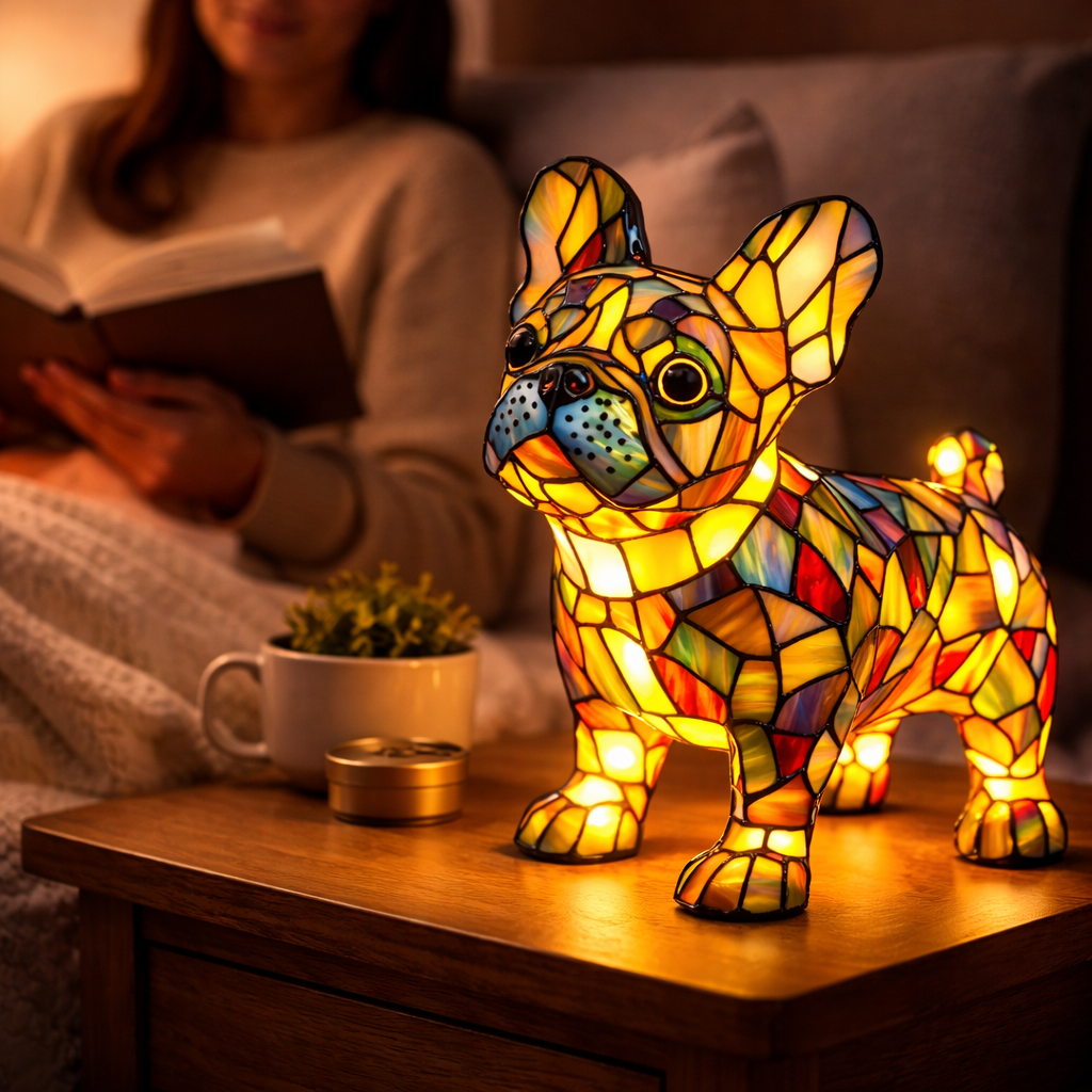 Stained Glass Dog Silhouette Decorative Animal Table Lamp
